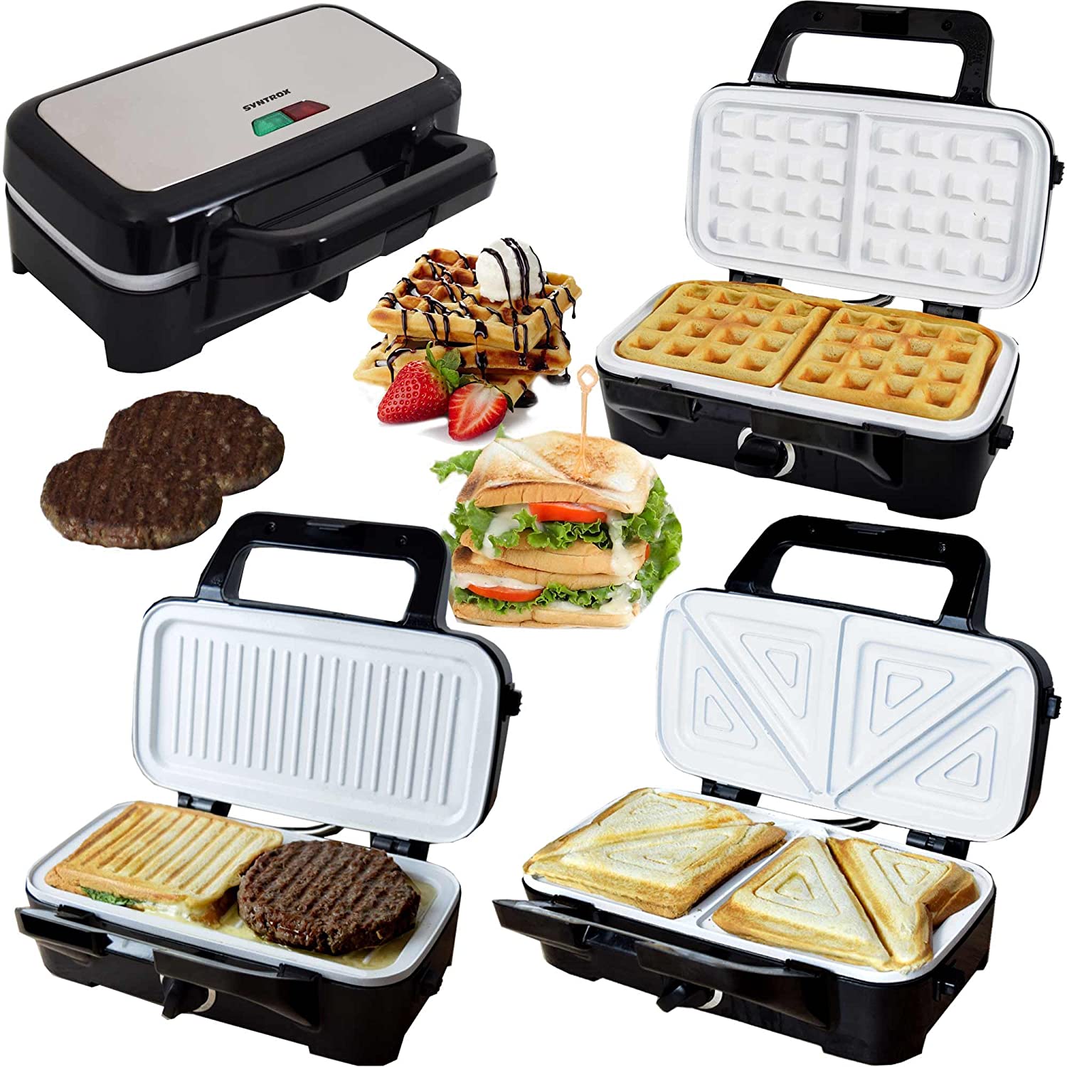 Syntrox Germany 3-in-1 ceramic multi sandwich maker + waffle iron + contact grill with 3 removable plates