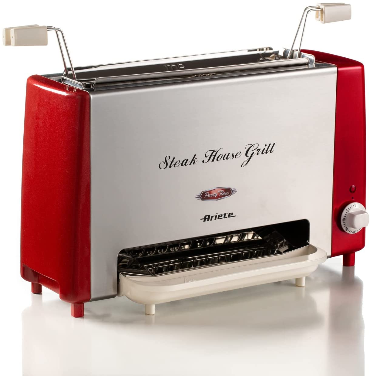 Ariete 730 Steakhouse Vertical Electric Grill, 1300 W, Grease Tray, Timer, Silver/Red