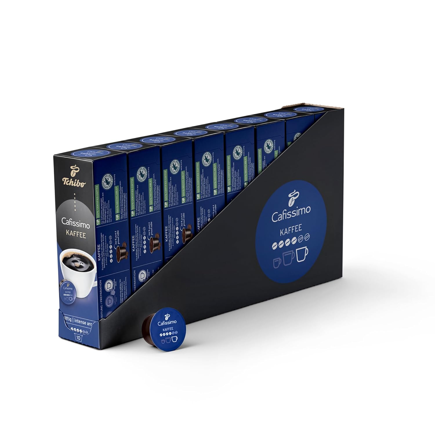 Tchibo Cafissimo Storage Box Coffee Filter Coffee Strong Coffee Capsules, 80 Pieces (8 x 10 Capsules), Sustainable & Fair Trade