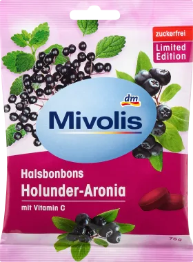Mivolis Throat sweets, elderberry aronia, 75 g