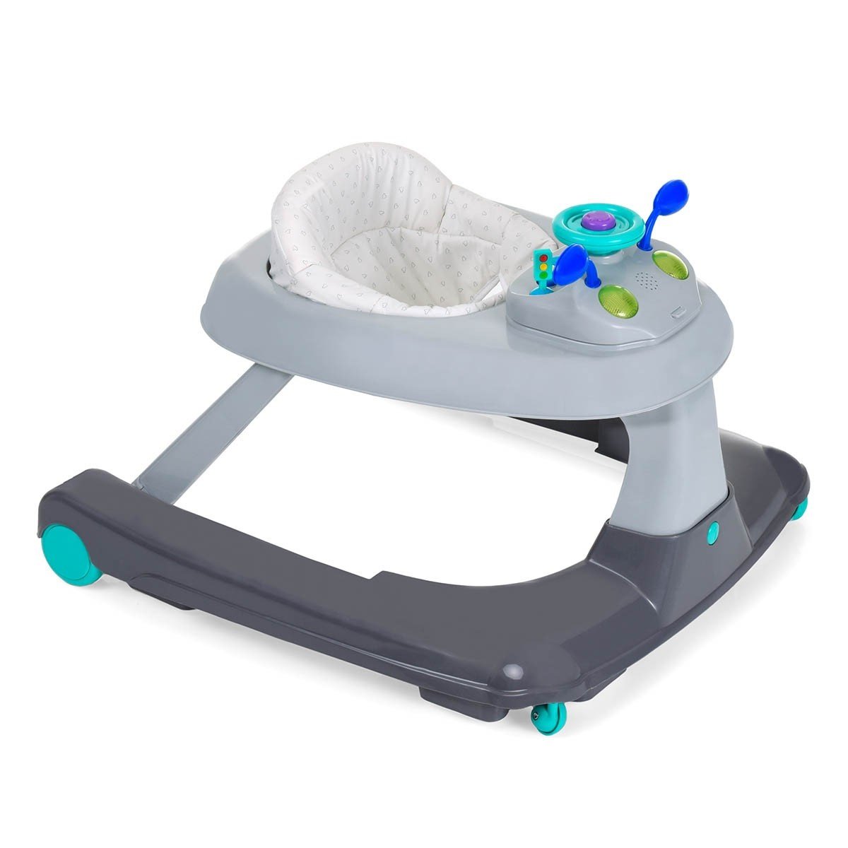 Hauck Walker Ride On 1-2-3 - Walker from 6 Months / Walker with Play Centre and Wheels / Height Adjustable Grey / Blue (Hearts)