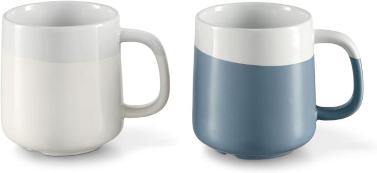 Tchibo Set of 2 Ceramic Heat Resistant Coffee Mugs 350ml White/Blue