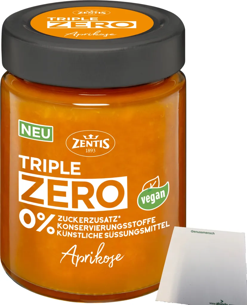 Zentis Triple Zero Aufstrich Aprikose Brotaufstrich (185g Glas) + usy Block