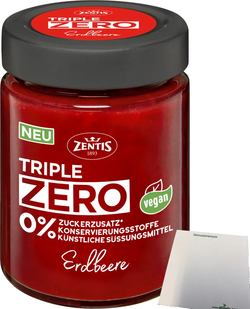 Zentis Triple Zero Aufstrich Erdbeere Brotaufstrich (185g Glas) + usy Block