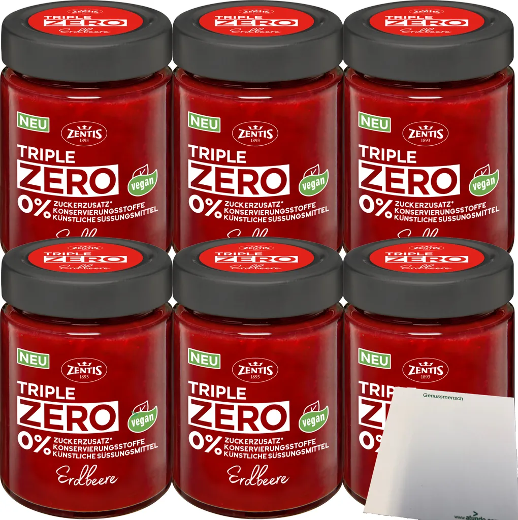 Zentis Triple Zero Aufstrich Erdbeere Brotaufstrich 6er Pack (6x185g Glas) + usy Block