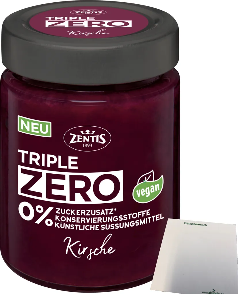 Zentis Triple Zero Aufstrich Kirsch Brotaufstrich (185g Glas) + usy Block