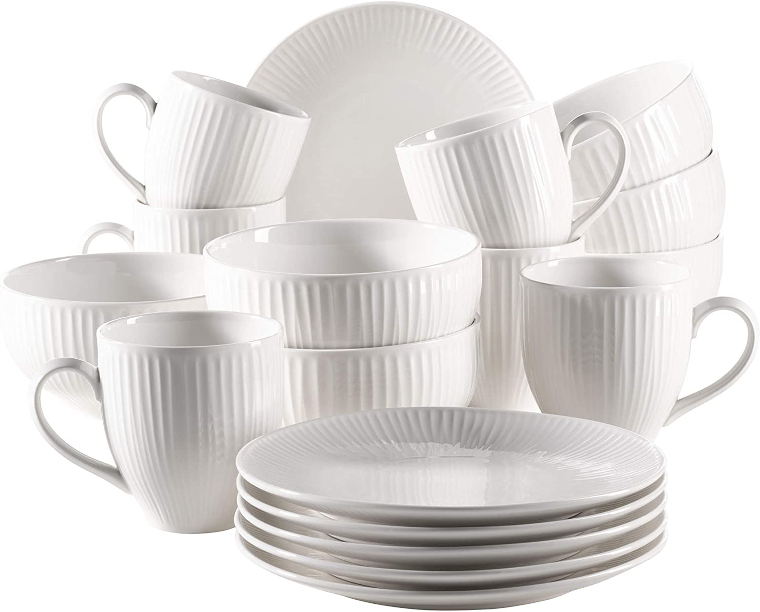 Maser MÄSER 931462 Dalia Breakfast Set for 6 People Made of Hotel Porcelain, 18-Piece Crockery Set in Timeless Vintage Design, White, Durable Porcelain