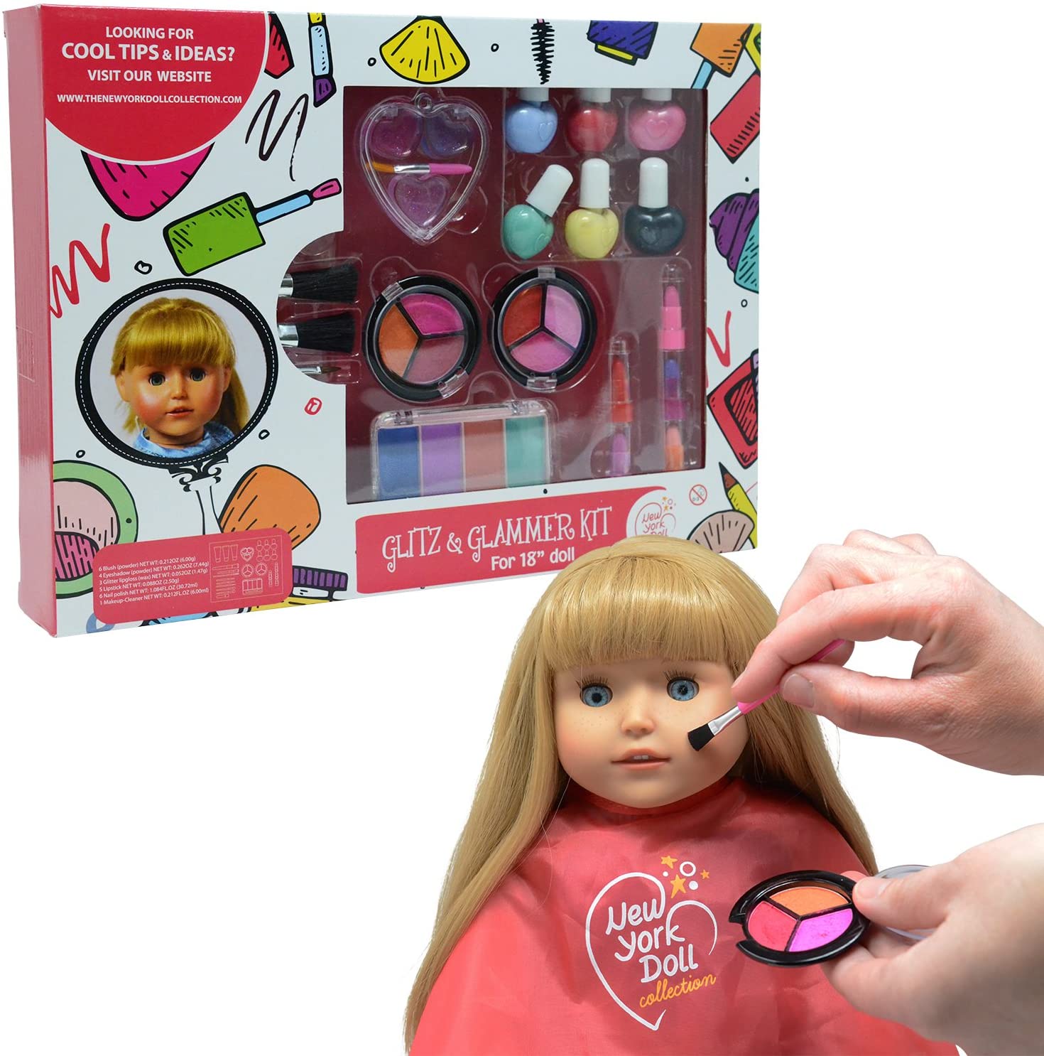 The New York Doll Collection E156 Washable Fashion Girl Pretend Game Cosmet