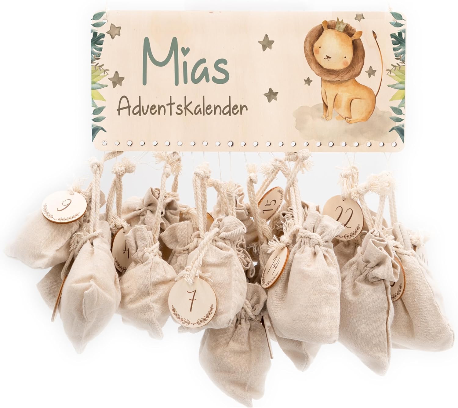 KIDSMOOD Personalised Advent Calendar to Fill Yourself, DIY Christmas Calendar with Jute Bag & Wooden Numbers as a Gift Idea for Christmas