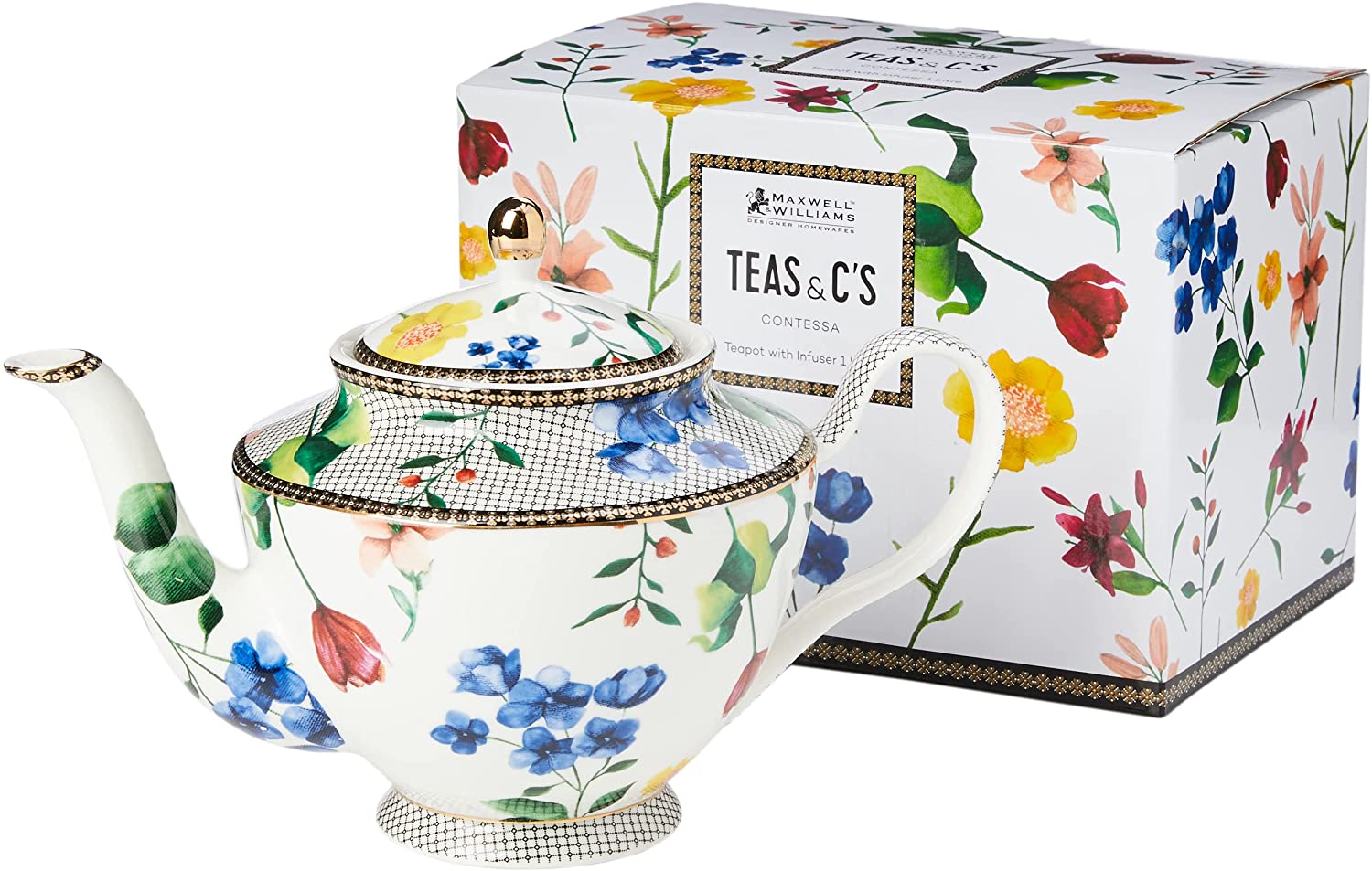 Maxwell & Williams Teas & C\'s HV0049 Teapot with Strainer and Contessa Porcelain White