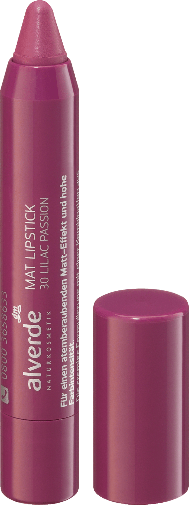 alverde NATURKOSMETIK Mat Lipstick Lilac Passion 30, 3,7 Ml