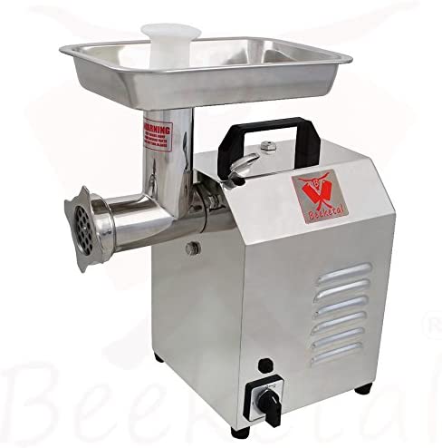 Beeketal \'FW300\' Professional Stainless Steel Meat Mincer with Sausage Filler, 80 kg/hr Flow Rate, 300 W Motor, Reverse Gear - Includes Meat Plug, 3 Perforated Discs, 2 Knives and 1 Sausage Filler Attachment