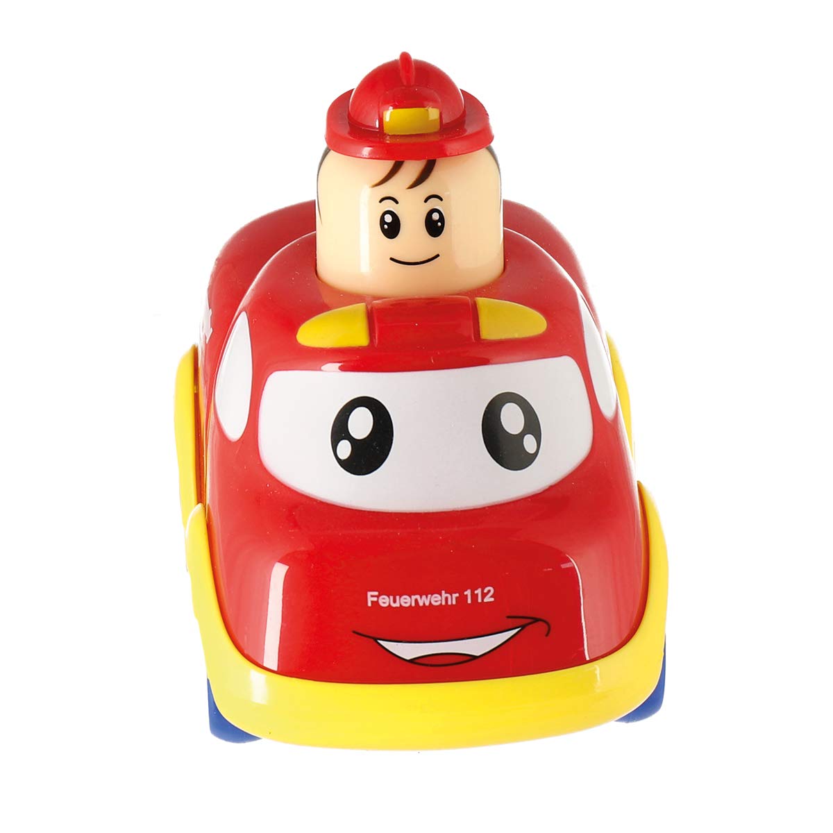 Bieco Push & Go Cars Toy Car with Wind Up Mechanism Push Down Head Toy Vehicle Crawling Fire Brigade red