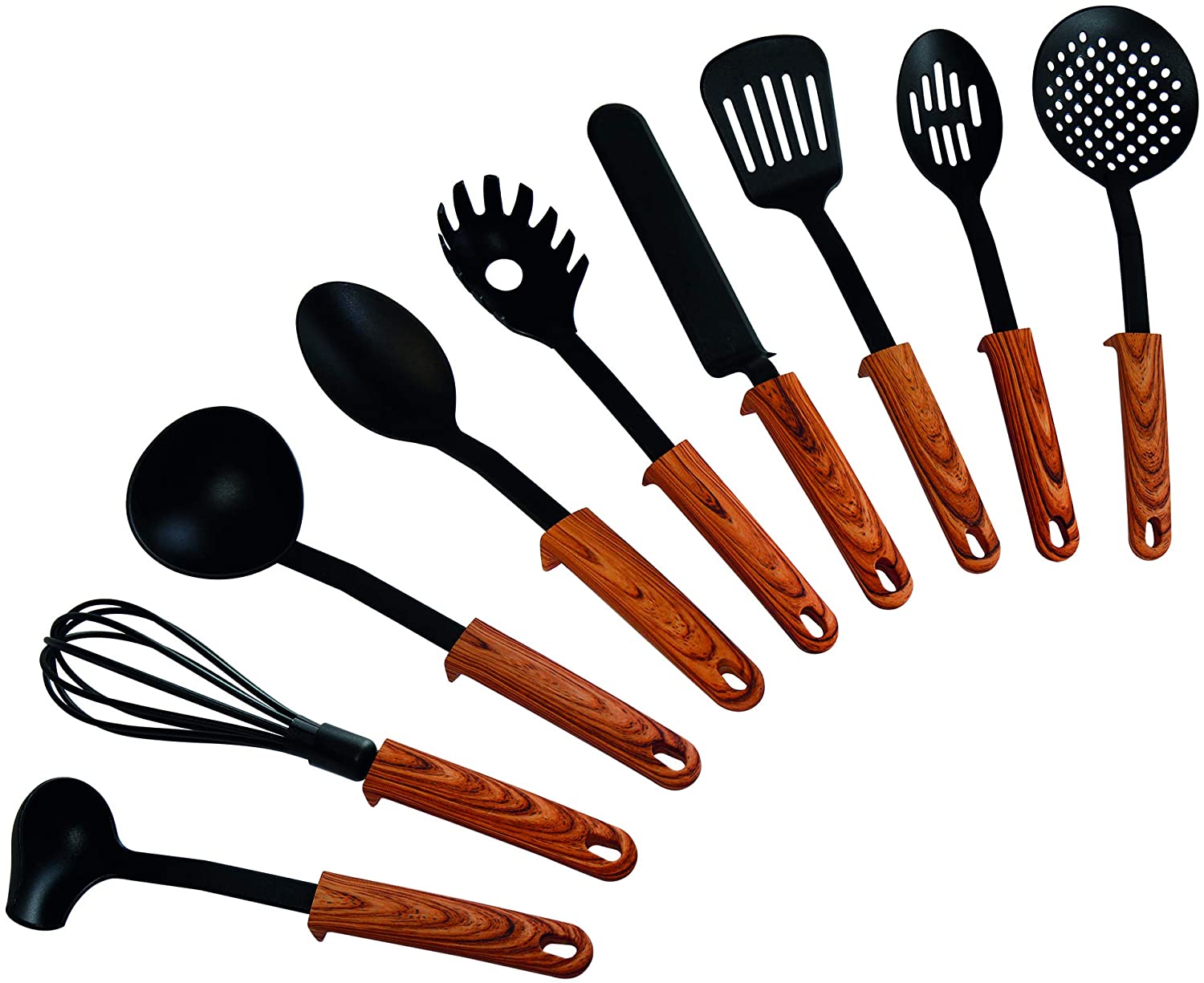 STONELINE Back to Nature 9-Piece Kitchen Utensil Set, Wood Look Handles, Plastic, with Practical Support, Suitable for Non-Stick Cookware, Kitchen Utensils Set