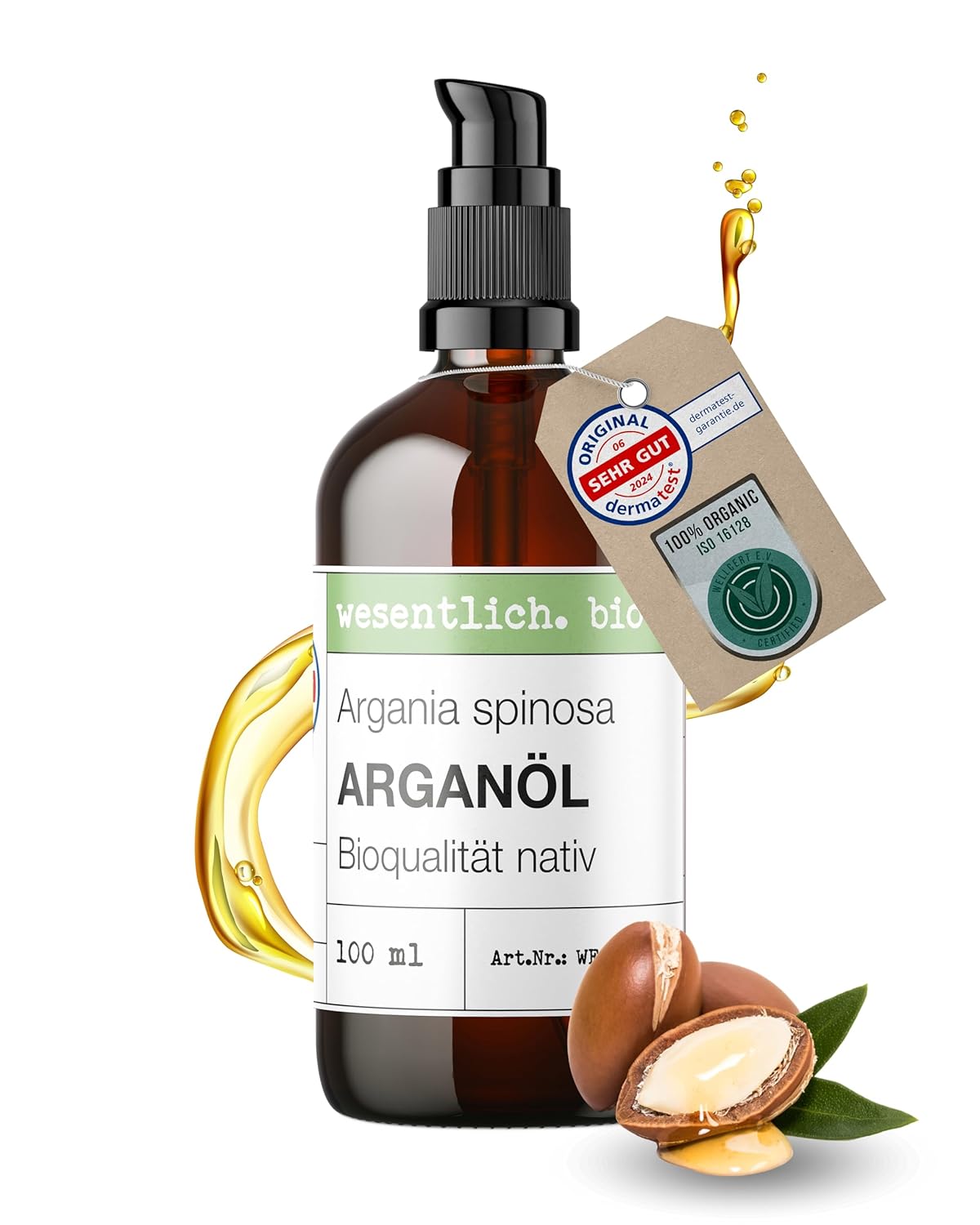 wesentlich Organic Cold-Pressed Argan Oil 100 ml (Argania Spinosa) 100% All-Natural