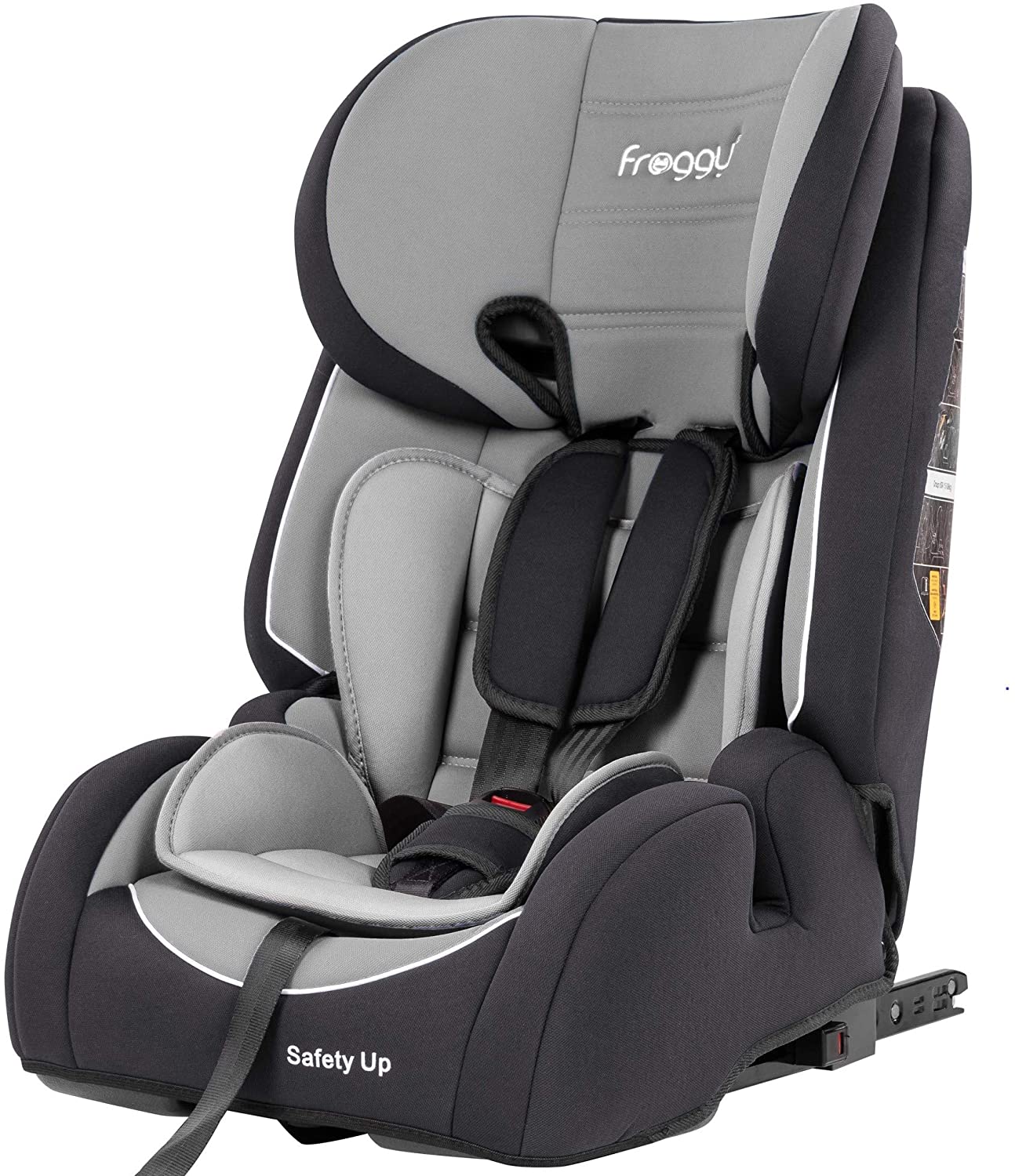 Froggy® Safety Up Children’s Car Seat with ISOFIX Group I/II/III (9-36 kg) + ECE R44/04 Safety Standard + 5-Point Safety Belt, Adjustable Headrest, grey