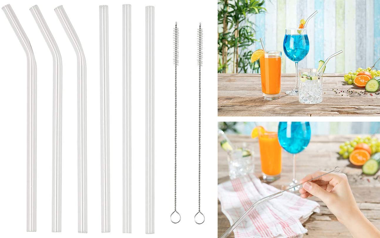 Rosenstein & Söhne Glass straw: set of 8 borosilicate glass straws with cleaning brushes (glass straws)