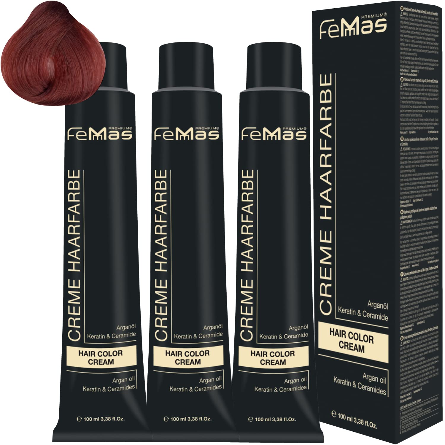 Femmas Hair Colour Cream 100 ml Hair Colour Pack of 3 Dark Blonde Red Copper 6.64, ‎dark