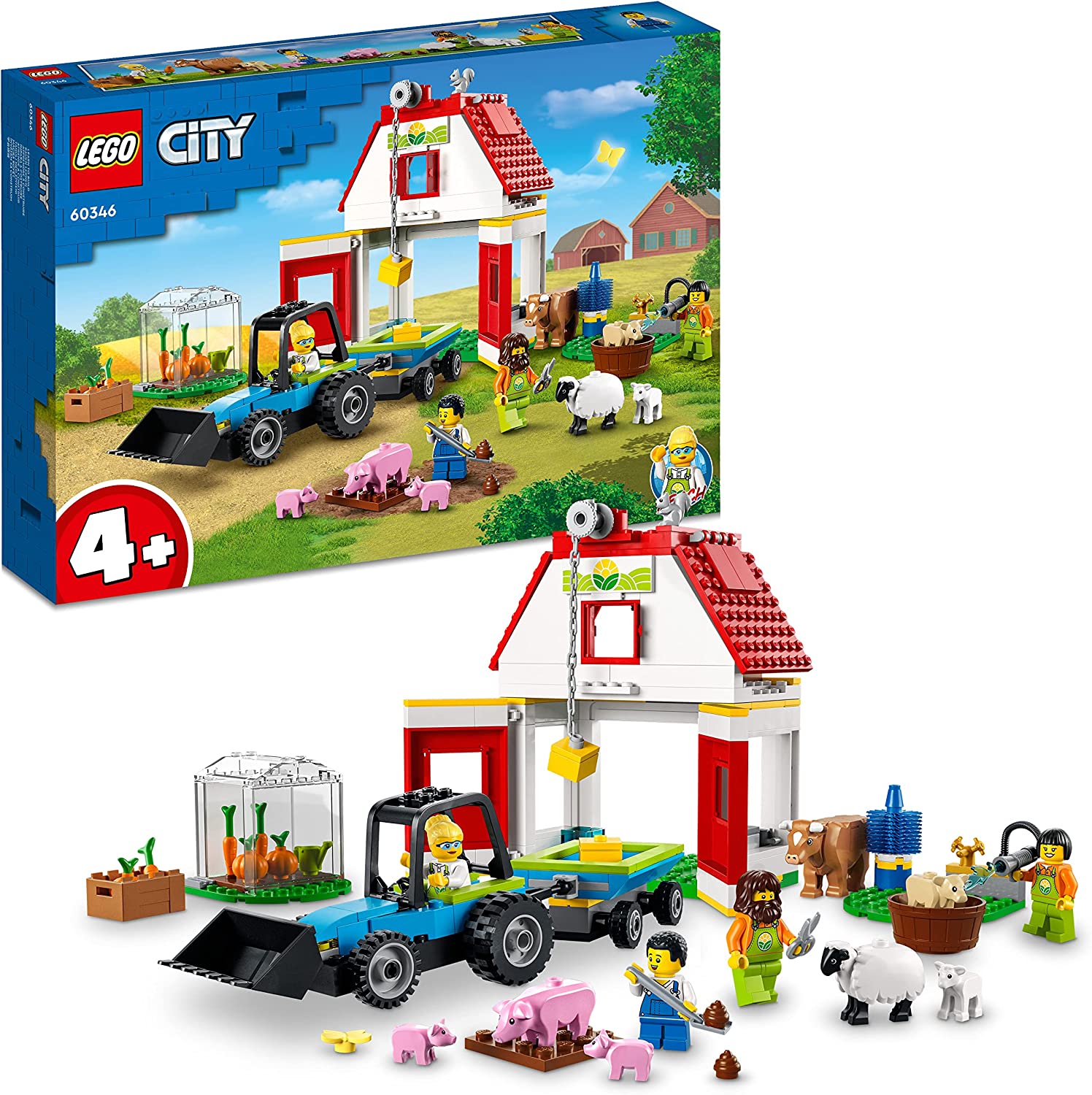 LEGO 60346 City Farm with Animals, Sheep, Pig, Cow and More and Toy Tractor with Trailer, Educational Toy for Children from 4 Years