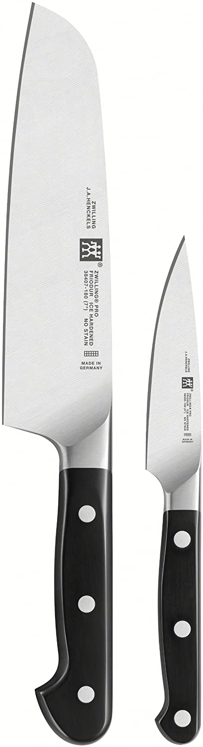 ZWILLING Pro Knife Set, 2 Pieces, Litting and Garnishing Knives, Santoku Knives, 10 and 18 cm, Stainless Steel, Plastic Handle, Black