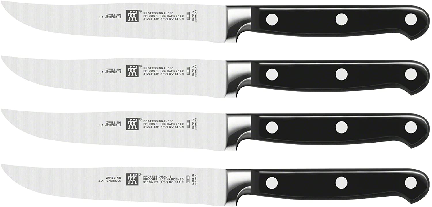 Zwilling 39188000 Professional S Steak Set, Stainless Special Steel, Zwilling Special Melt, Riveted, Solid, Plastic Bowls, 140 x 250 mm, Black