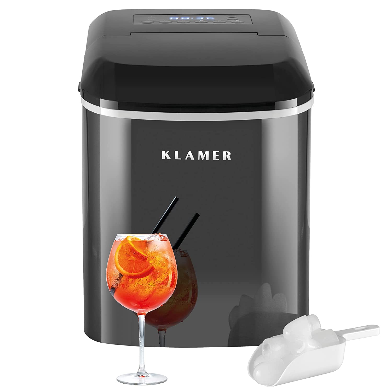 KLAMER Ice Cube Machine (2023), 10 Ice Cubes in 7 Minutes, 15 kg Ice Cubes per Day, 2 Ice Cube Sizes, 2.1 L Water Tank, 120 W Ice Maker with Timer, Quiet Ice Cube Maker with Ice Scoop
