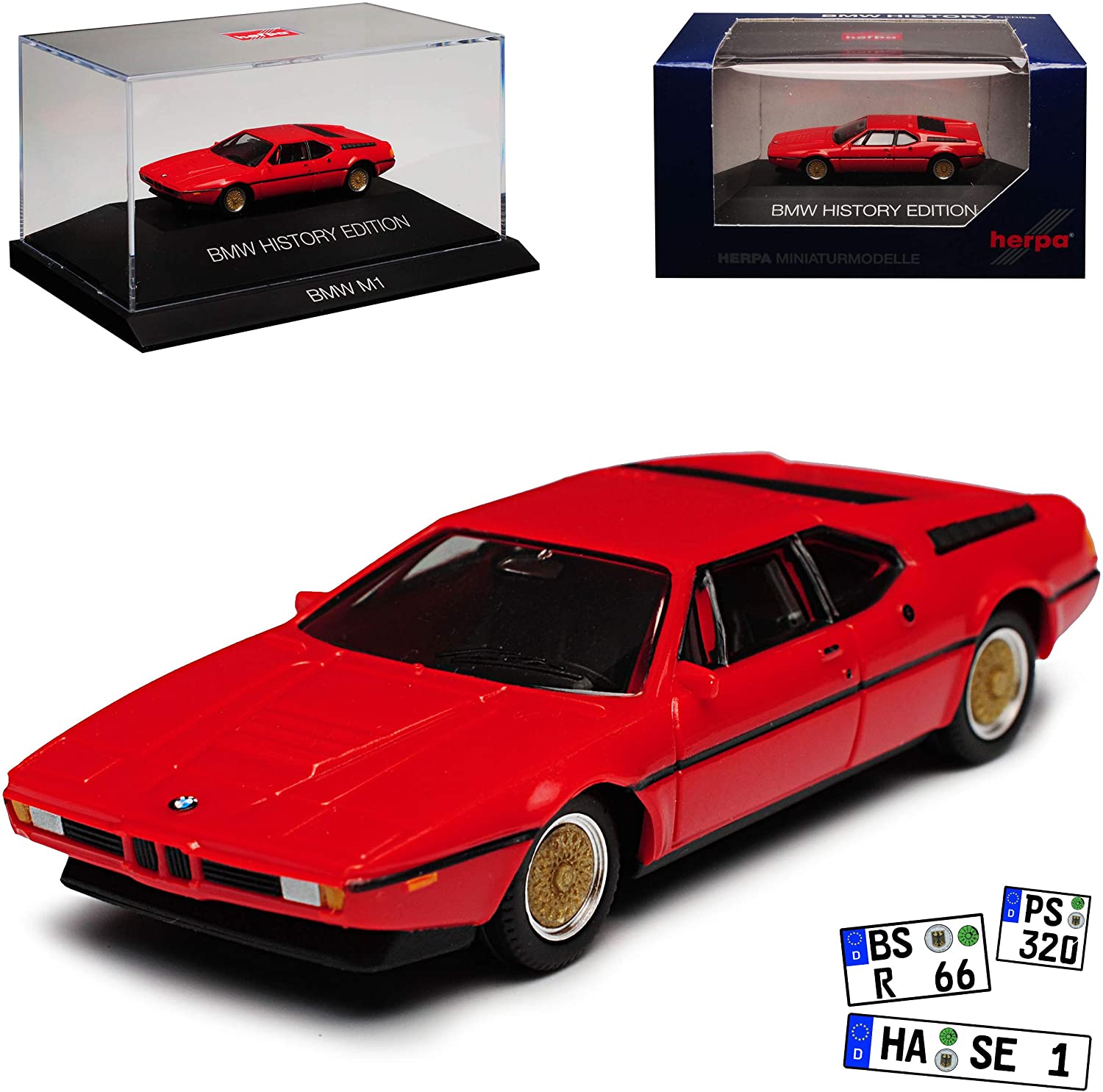 Herpa B-M-W M1 Coupe Red 1978-1981 H0 With Base And Display Case 1/87 Model