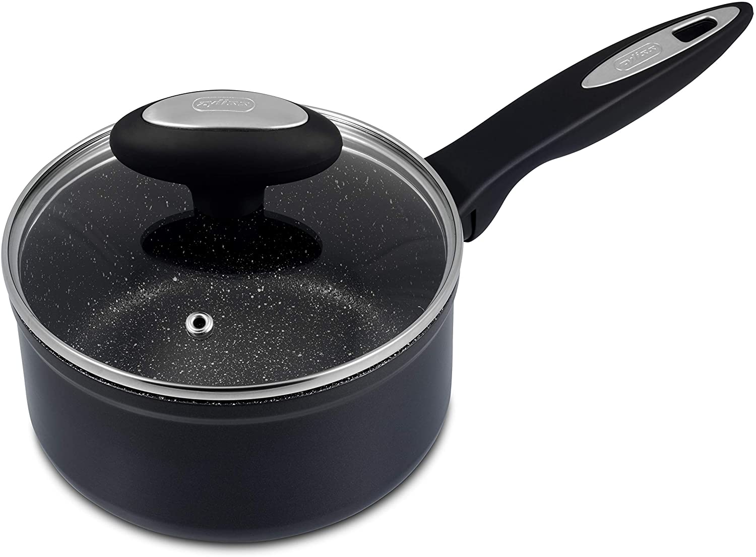 Zyliss E980138 Cook Non-Stick Coating Pots Forged Aluminium Bakelite Soft Touch SS Black