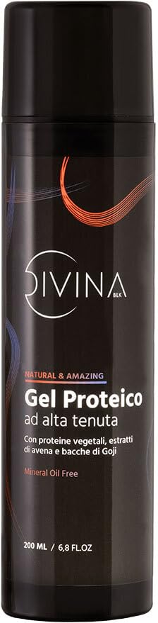 High Hold Protein Gel for Wavy, Curly, Super Curly, Afro Hair Natural & Amazing by Divina Blk with vegetable protein, Natural Organic Oat Extracts and Goji Berries (200ml)